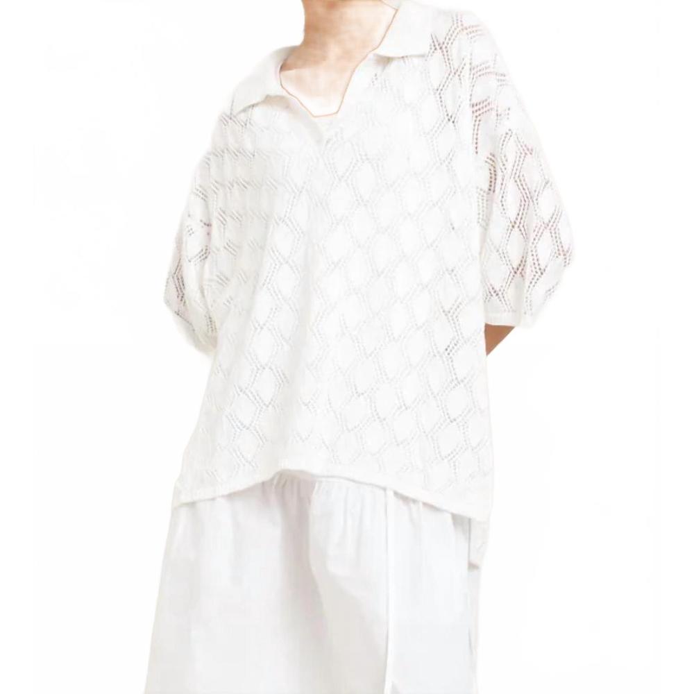 NEW PAPER LABEL marlowe pointelle polo in white